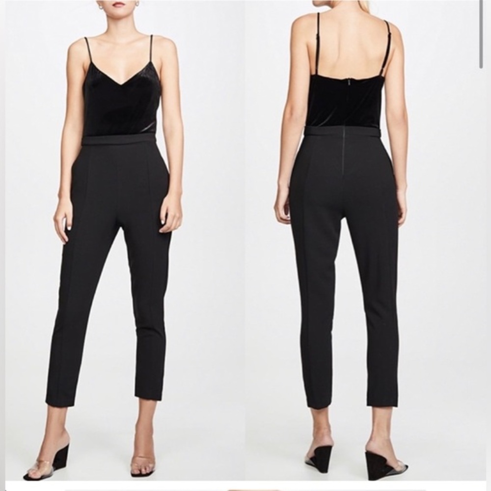 Black Halo Jumpsuit Velvet Sleeveless Romper Crepe Pants Black Size US 6
